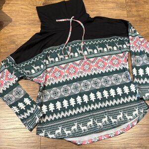 Festive Patterned Pullover turtleneck long sleeve top